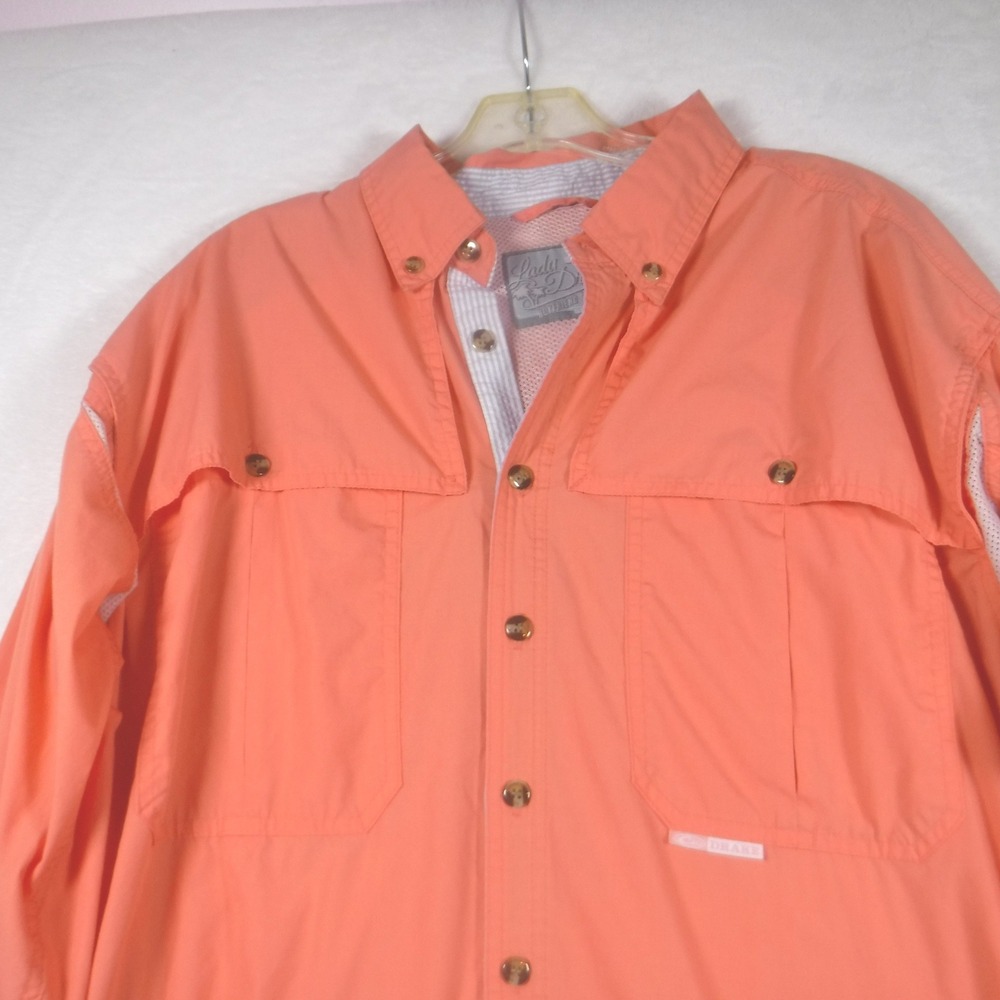 Lady Drake Boyfriend Cut Fishing Shirt Coral Orange Womens Medium Long Sleeve - Picture 10 of 10